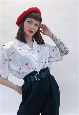 90s Vintage White Embroidered Floral Blouse