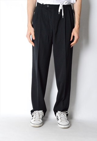 VINTAGE 90S BLACK MINIMALIST WOOL BLEND PANTS