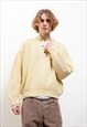 Vintage 90s Yellow Elbow Patch Half Button Knit Jumper Men L