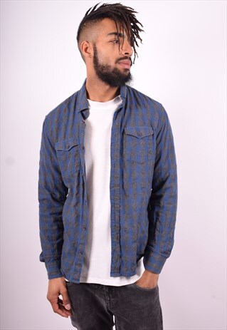 MENS VINTAGE SHIRT MEDIUM BLUE CHECK 90'S