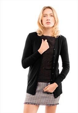 Super soft Plain color basic Long fine knit Cardigan black