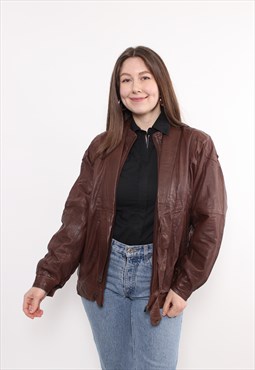 Vintage motorcycle jacket, 90s brown leather jacket, woman 