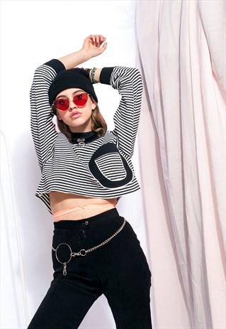 REWORKED VINTAGE CROP TOP 70S STRIPED OP-ART JUMPER