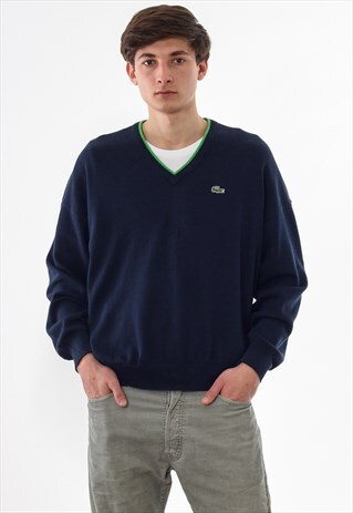 VINTAGE LACOSTE SWEATER V-NECK 90S NAVY BLUE