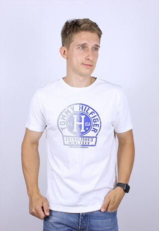 VINTAGE TOMMY HILFIGER MENS LOGO T-SHIRT TOP