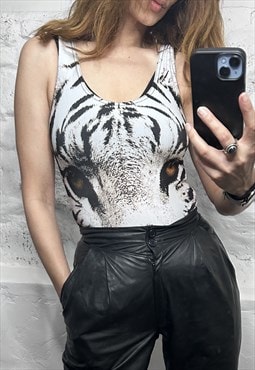 Tiger Head Print Simsuit / Bodysuit - Small
