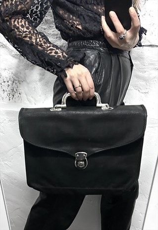 90s Black Faux Leather Document Lap Top Bag 