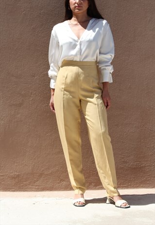 SAND LINEN/VISCOSE HIGH WAIST STRAIGHT LEG TAPERED TROUSERS