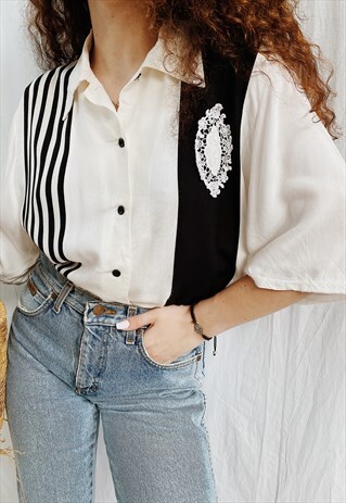 VINTAGE 80S WHITE MINIMALIST HAUTE BOHEME BLOUSE TOP