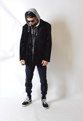 VINTAGE 90S BLACK MINIMALIST FAUX FUR COAT