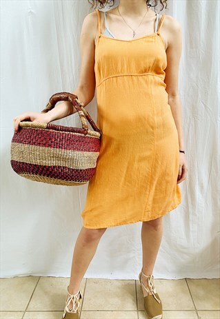 VINTAGE 90S NARANJA LINEN HAUTE BOHEME CHIC MINI SLIP DRESS