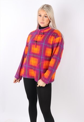 VINTAGE CRAZY PATTERNED FLEECE JUMPER SWEATER S OVERSIZED 8