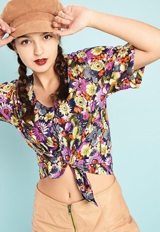 90'S RETRO PARIS CHIC SHEER BOHO FLORAL PRINT TOP