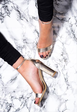 SASS OPEN PEEP TOE BLOCK HEEL SANDALS SHOES - ROSE GOLD