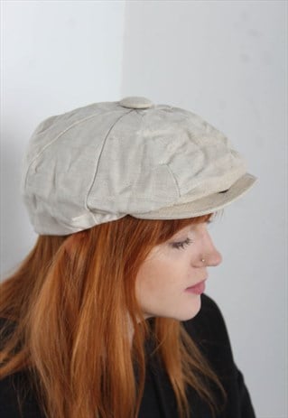 Vintage 80's Wool Flat Cap Hat Beige