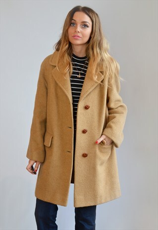 VINTAGE 90S CAMEL BROWN WOOL COAT