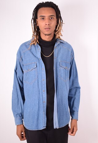MENS VINTAGE DENIM SHIRT MEDIUM BLUE 90S