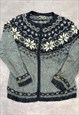 EDDIE BAUER KNITTED CARDIGAN ABSTRACT PATTERNED ZIP UP KNIT 