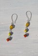 UNIQUE HANDMADE GLASS BEADED ORANGE/YELLOW/SILVER EARRINGS.