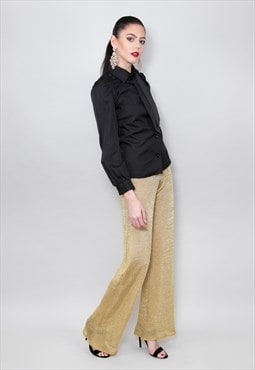 90's Vintage Woven High Rise Gold Lurex Flared Trousers