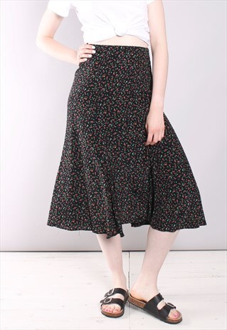 VINTAGE 80S FLORAL PRINT FITTED MIDI SKIRT