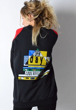 VINTAGE 80S BLACK COLOUR BLOCK SWEATSHIRT