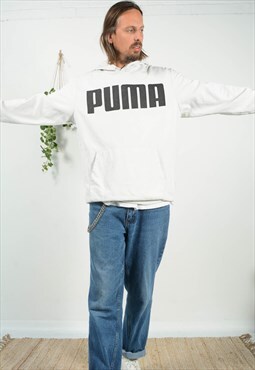 Vintage 90s Puma Hoodie  Logo Unisex in White Large 