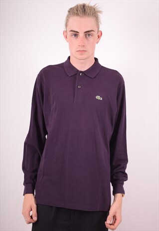 LACOSTE MENS VINTAGE POLO SHIRT LONG SLEEVE SMALL PURPLE 90S