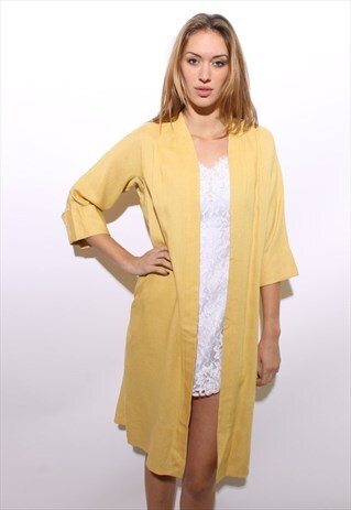 VINTAGE 1950'S 50'S YELLOW IRISH LINEN DUSTER JACKET M-L