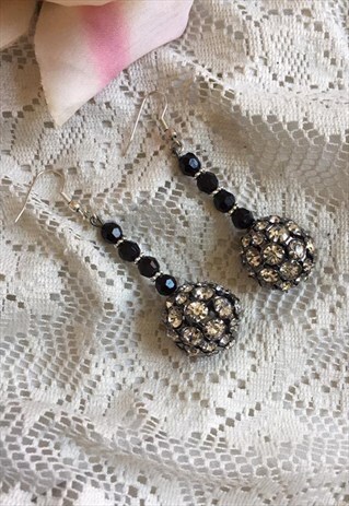 LE RIOT. DISCO BALL CRYSTAL BLACK DROP EARRINGS