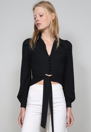VINTAGE 70'S BUS STOP BLACK CROPPED COLLARED SHIRT