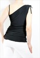 ONE SHOULDER Y2K TOP BEADED RUCHED VINTAGE TOP BLACK 