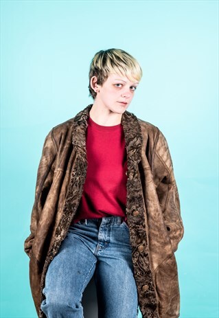 VINTAGE SHEARLING COAT IN BROWN SUEDE