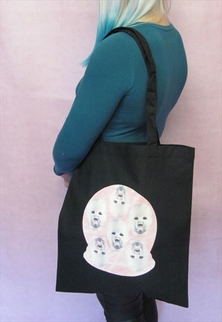 PASTEL GOTH CREEPY DOLL HEAD BLACK TOTE BAG