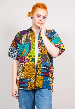 VINTAGE 90'S COLOURFUL ABSTRACT PATTERN OVERSIZED SHIRT