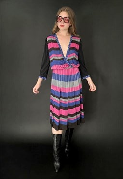 Pierre Cardin 70's Vintage Ladies Stripe Slinky Midi Dress