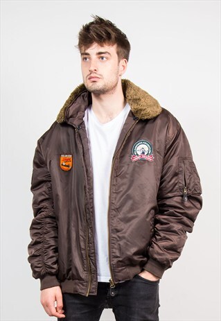 VINTAGE 90'S BROWN PADDED FLIGHT JACKET