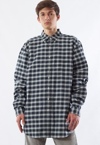 VINTAGE POLO RALPH LAUREN 90S GREEN PLAID CHECK LONG SLEEVE