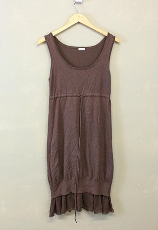 Vintage Y2K Ruffle Knit Dress Brown Stretchy 