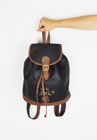 BLACK FAUX LEATHER RUCKSACK BAG