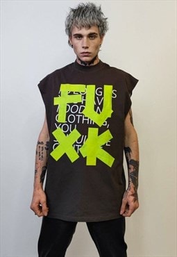 FU slogan sleeveless t-shirt punk tank neon print vest tee