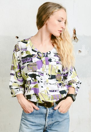 VINTAGE 90S NEWSPAPER PRINT SHIRT