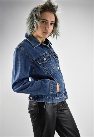 VINTAGE 90S EDDIE BAUER CROPPED DENIM TRUCKER JACKET