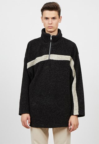 VINTAGE BLACK 1/4 ZIP FLEECE WINTER PULLOVER SWEATSHIRT