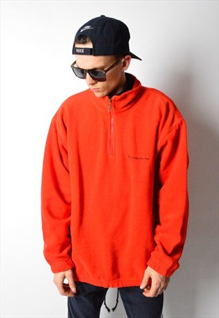 VINTAGE 90S ORANGE RED FLEECE 1/3 ZIPPER JUMPER