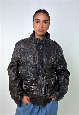 Brown Vintage Tommy Hilfiger Leather Jacket Coat