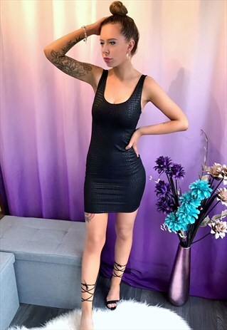 WET LOOK BLACK BODYCON DRESS
