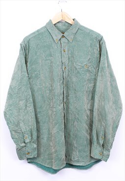 Vintage Corduroy Shirt Green Long Sleeve Pocket Overshirt 