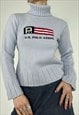 VINTAGE 90S KNIT JUMPER POLO FLAG USA TURTLE ROLL NECK Y2K