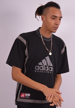 ADIDAS MENS VINTAGE T-SHIRT TOP LARGE BLACK 90S